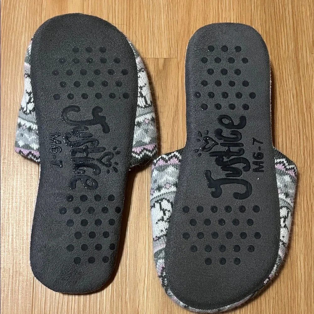 Justice Gray and Pink Kids Slippers